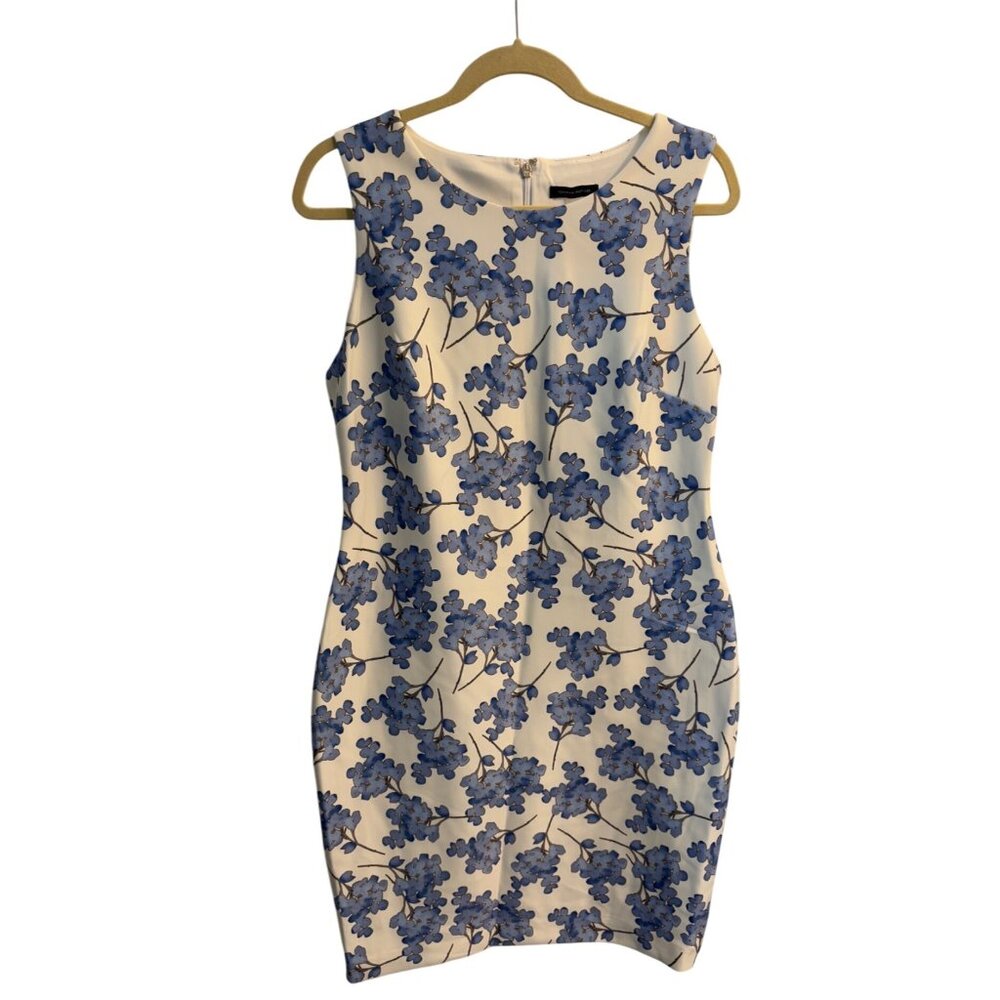 Tommy Hilfiger Womens Floral Sleeveless Sheath Scuba Dress Size 12 White Blue